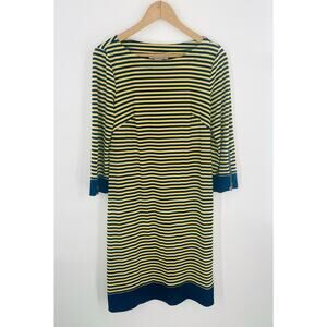 Laundry by Design Yellow and Navy Blue Stripe Dress 3/4 Sleeves w/ Zipper Detail